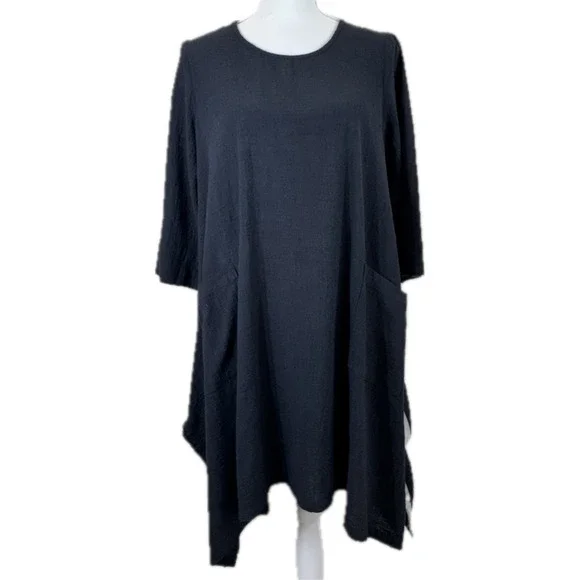 Alembika Women Size 0 A-Line Artsy Tunic Shirt Black White Striped Lagenlook - Picture 2 of 14